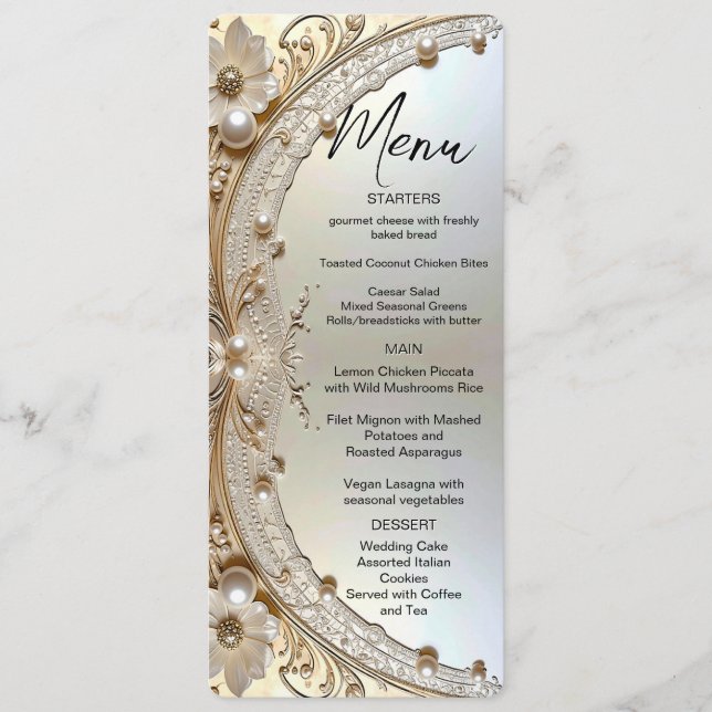 Menu Fleurs Blanches Modernes Perles (Devant)