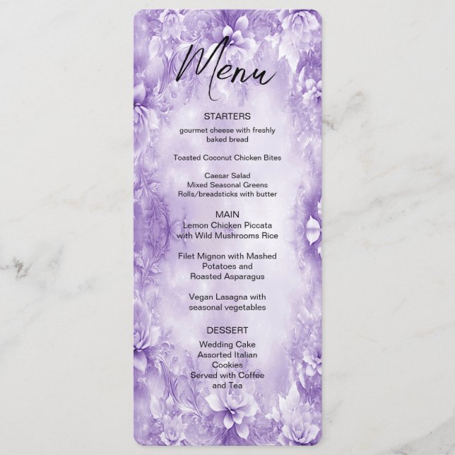 Menu Fleurs blanches violettes