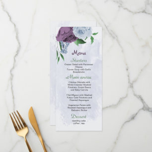 Menu Fleurs bleu pourpre vert feuille mariage