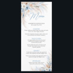 Menu Fleurs bleues poussiéreuses et pampas herbe dîner<br><div class="desc">Elégant Boho Blue Floral et Ivory Rose Pampas Grass menu dîner mariage Cet élégant design tendance est parfait pour tous les boho ou de style tropical Événements. Design est présenté aquarelle peint à la main pampas herbe roseaux mélangé palmier séché feuille mélangé fleurs bleu poussiéreux et bleu clair roses et...</div>