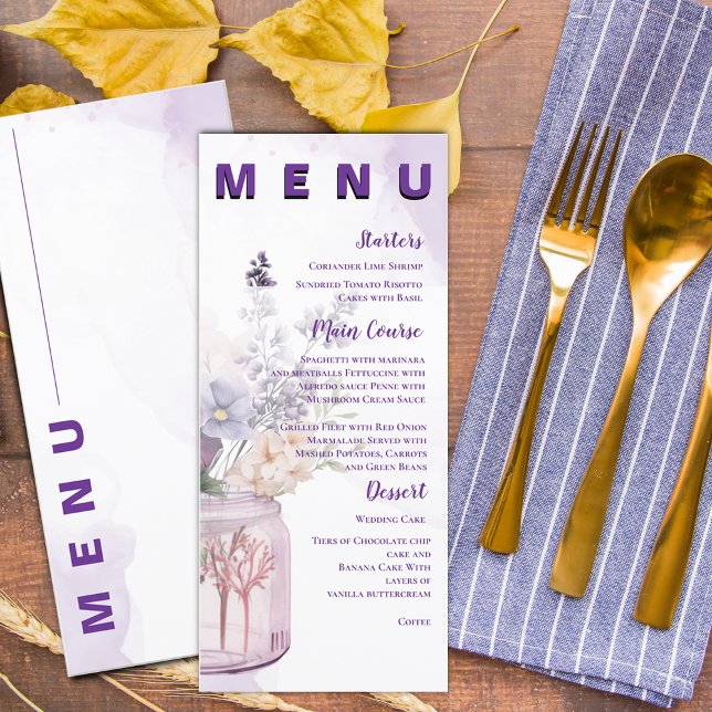 Menu Fleurs Dans Mason Jar Purple Fête De Mariage Flora (Flowers In Mason Jar Purple Floral Wedding Party Menu)