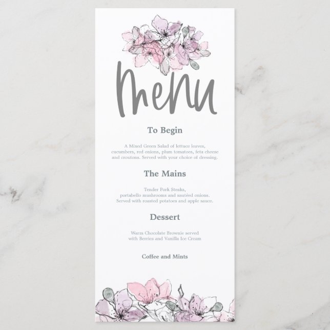 Menu Fleurs d'aquarelle mariage de script Lilac rose (Devant)