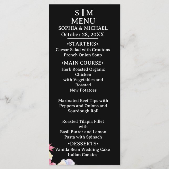 Menu Fleurs d'aquarelle rose bleu Mariage de code QR (Devant)