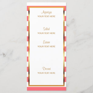 Menu Fleurs d'aquarelle sur les rayures de corail et