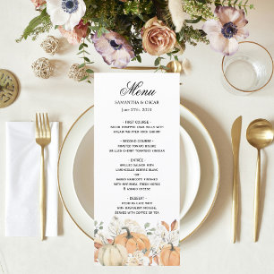 Menu Fleurs d'aquarelle tendance et Citrouille automne