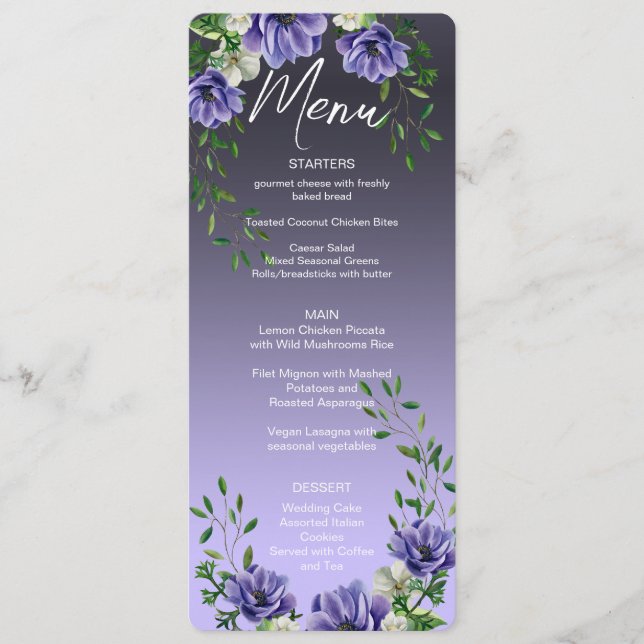Menu Fleurs d'aquarelle violet (Devant)