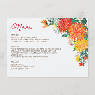 Menu Fleurs de Dahlia de printemps jaune orange pastel 