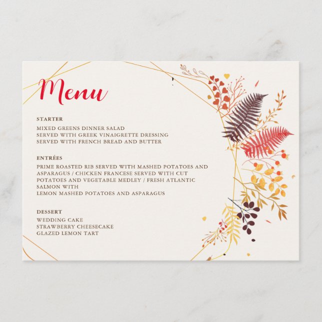 Menu Fleurs de forêt sauvage Mariage de feuillage de ch (Devant)