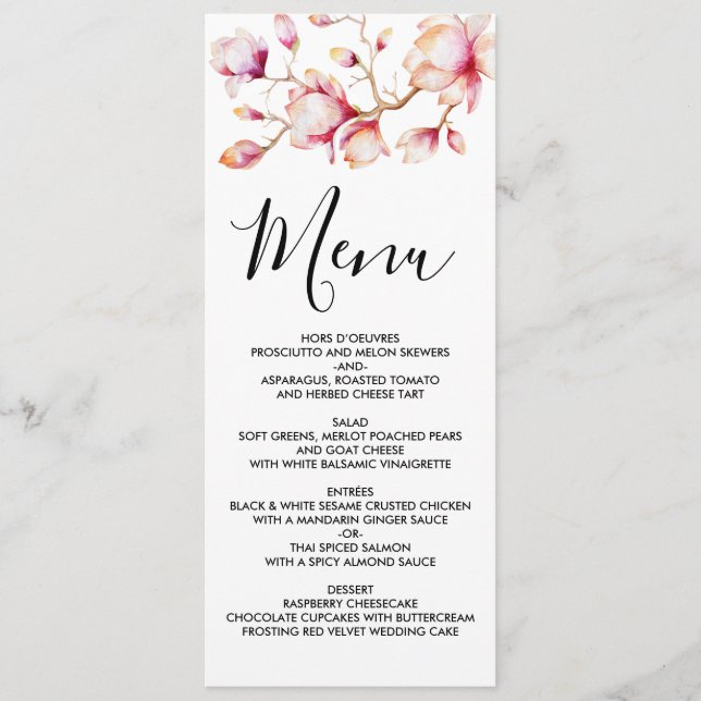 Menu Fleurs de Magnolia rose Aquarelle (Devant)