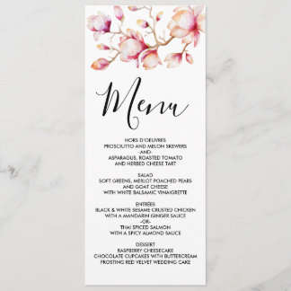Menu Fleurs de Magnolia rose Aquarelle
