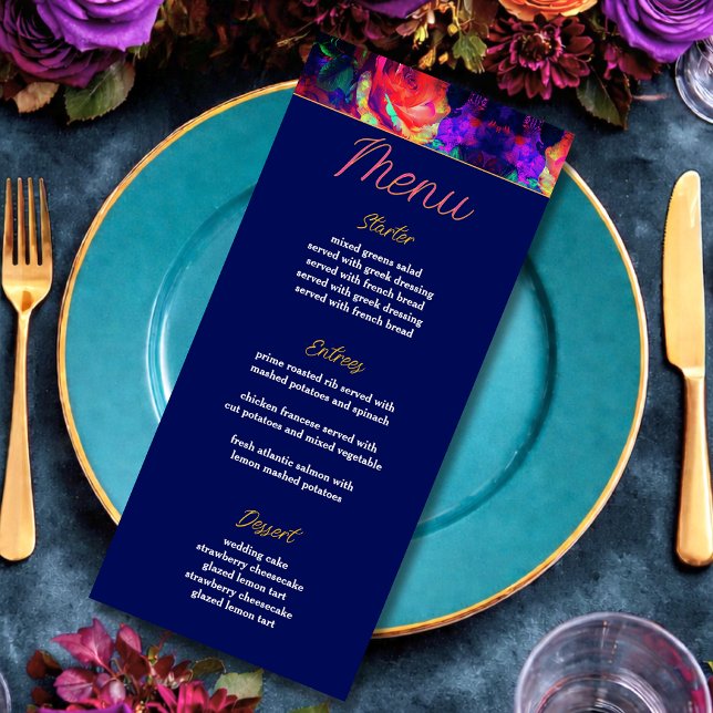 Menu Fleurs de mariage chic colorées lumineuses (Créateur téléchargé)