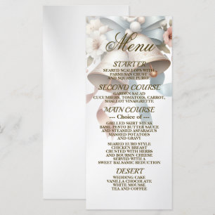 Menu Fleurs de mariage cloches Rubans bleu rose Beau