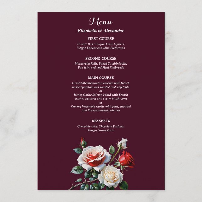 Menu Fleurs de mariage florales rose blanc rose foncé  (Devant)