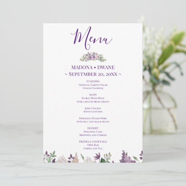 Menu Fleurs de prune et de lilas à l'aquarelle  (Debout devant)