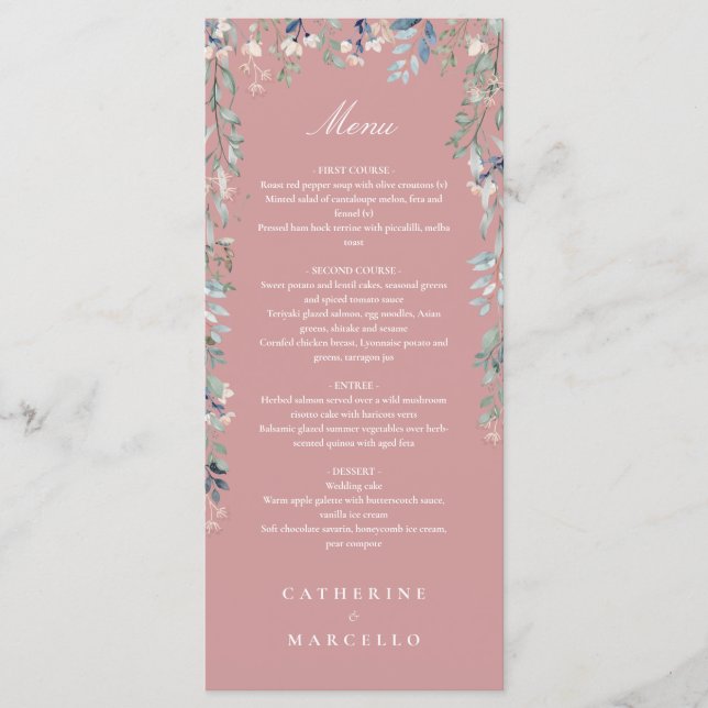 Menu Fleurs de rose poussiéreuse Fleurs sauvages Mariag (Devant)