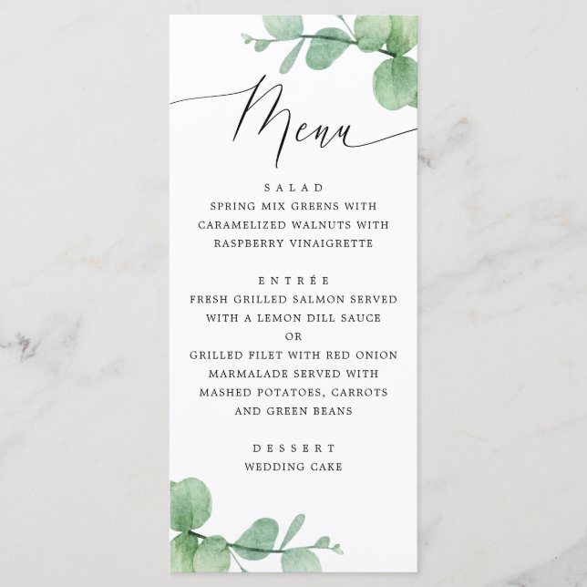 Menu Fleurs d'eucalyptus Mariage | Botanique Aquarelle (Devant)