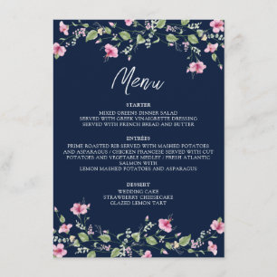 Menu Fleurs d'Hibiscus Roses Bleu Marine Poussiéreux Ma