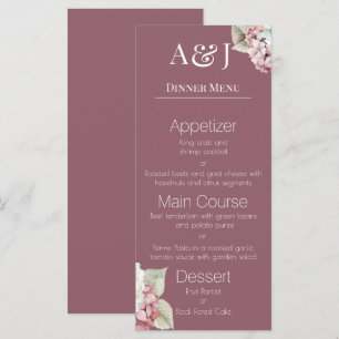 Menu Fleurs d'hortensia rose et blanc sur fond rose ten