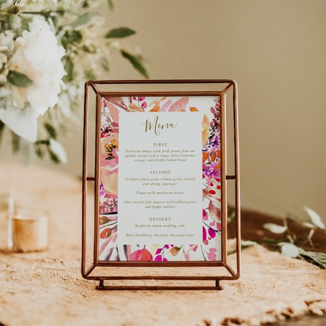 Menu Fleurs élégantes aquarelle rose Mariage personnali (Créateur téléchargé)