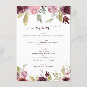 Menu Fleurs Élégantes Bourgogne Réception De Mariage Fl