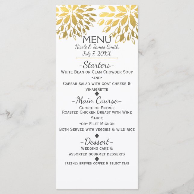 Menu Fleurs Florales Moderne Aspect Feuille de Mét (Devant)