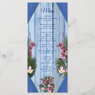 Menu Fleurs graphiques roses sur tissu en bois bleu