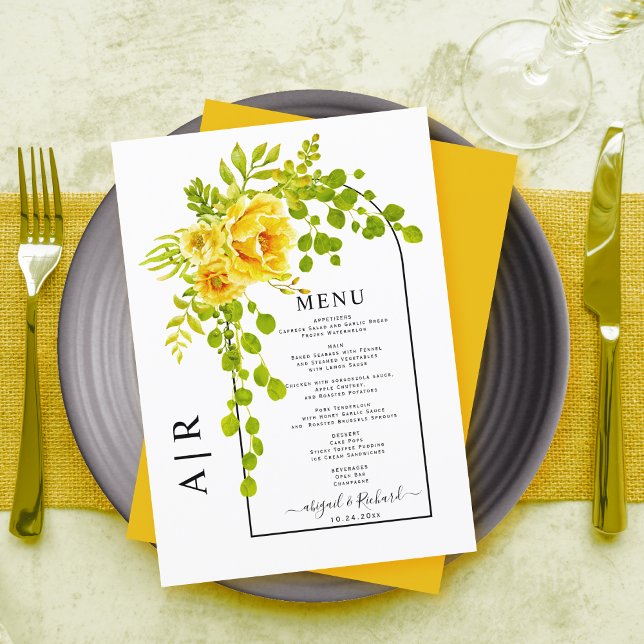 Menu Fleurs jaunes, arche et monogramme mariage de auto (Créateur téléchargé)