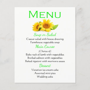 Menu Fleurs Jaunes Floral Vert Mariage