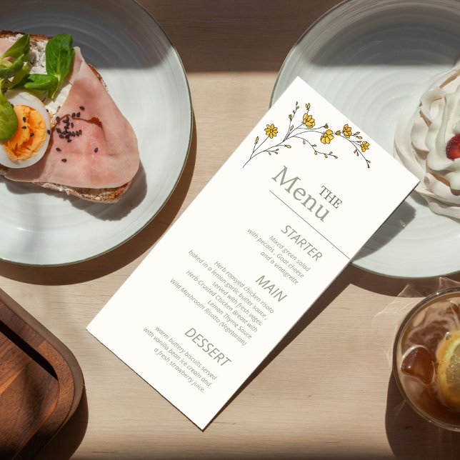 Menu Fleurs Jaunes Vintage Élégantes Rustique Vert (Créateur téléchargé)