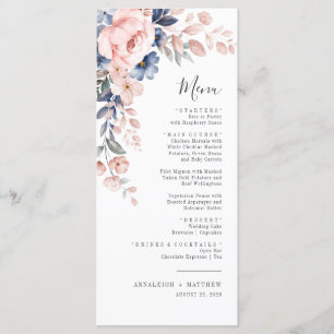 Menu Fleurs roses botaniques Élégant Mariage botanique