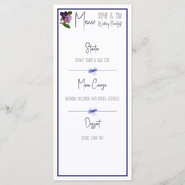 Menu Fleurs roses et violettes  (Devant)