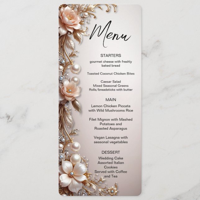Menu Fleurs Roses Pâles et Blanches (Devant)