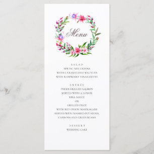 Menu Fleurs roses tropicales. Mariage floral aquarelle