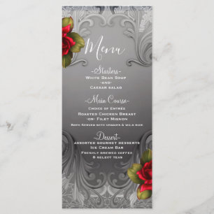 Menu Fleurs Rouge Ornementales Vintage Argentées