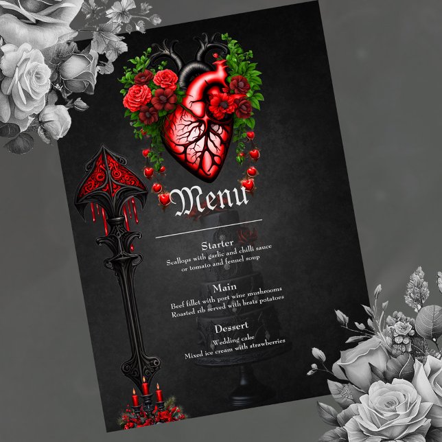 Menu Fleurs rouges du coeur gothique. (Heart)