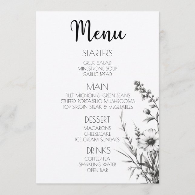 Menu Fleurs sauvages audacieux (Devant)