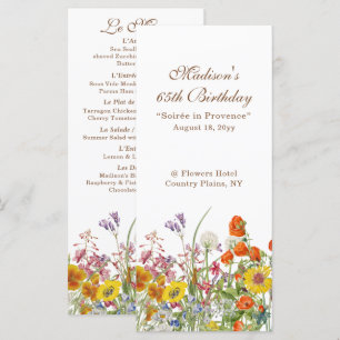 Menu Fleurs Sauvages Colorées Campagne 65e Anniversaire