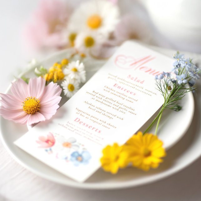 Menu Fleurs sauvages d'aquarelle Elegant Boho Mariage M (Wildflower Menu Cards)