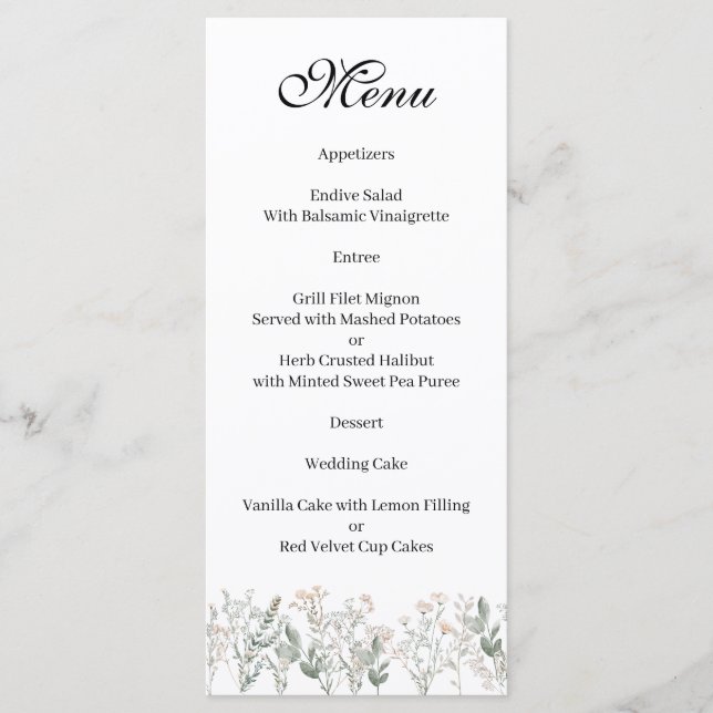 Menu Fleurs Sauvages de la Forêt (Devant)