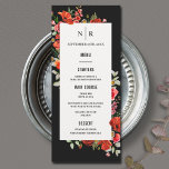 Menu Fleurs sauvages de pavot Monogramme Mariage foncé<br><div class="desc">Fleur sauvage poppy design sur arrière - plan noir et blanc.</div>