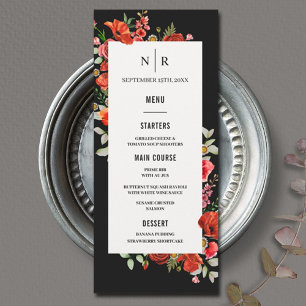 Menu Fleurs sauvages de pavot Monogramme Mariage foncé