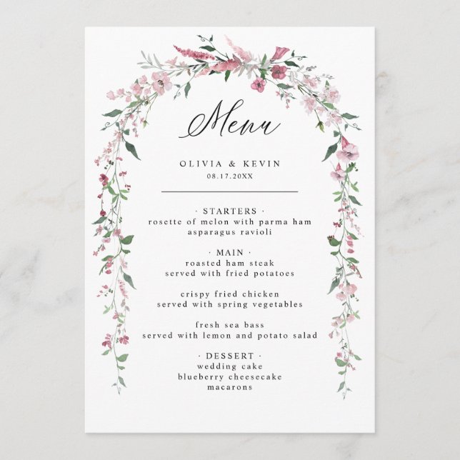 Menu Fleurs sauvages Roses poussiéreuses Blush Floral M (Devant)