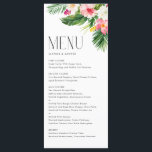Menu Fleurs tropicales et verdure Mariage d'été<br><div class="desc">Carte de menu citron mariage. Il présente des illustrations d'aquarelle de feuilles de palmiers, de feuilles de bananes, d'hibiscus, de plumeria et d'autres plantes tropicaux. Personnalisez en ajoutant la date et le choix du repas. Cette carte à la carte tropicale est parfaite pour les mariages d'été, les baby showers, les...</div>