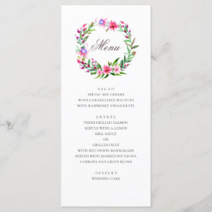 Menu Fleurs tropicales roses. Mariage floral aquarelle