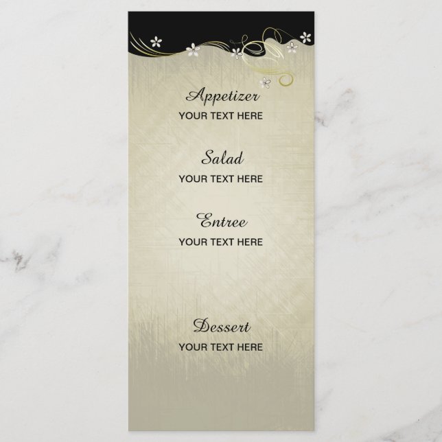 Menu Fleurs vintages | Noir, Or, Blanc (Devant)