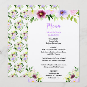 Menu Fleurs violettes de printemps avec feuillage