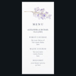 Menu Fleurs violettes et Mariage d'aquarelle de branche<br><div class="desc">Cette carte de menu mariage élégante dispose d'une belle branche remplie de nombreuses fleurs d'aquarelle mauve douce. Ce menu fait partie de la collection mariage intitulée "Mariage floral bleu et violet", que l'on retrouve dans les autres collections de mon magasin. Veuillez me contacter si vous avez besoin d'aide pour localiser...</div>