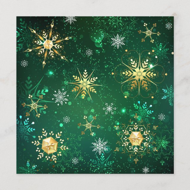 Menu Flocons de neige dorés de Noël sur fond vert (Devant)