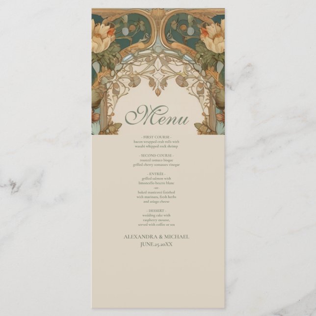 Menu Flora Mariage Vintage Art Nouveau  (Devant)