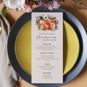 Menu Floral Aquarelle Citrouille Élégant Thanksgiving